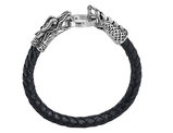 David Sigal Men's Leather Dragon Bracelet in Stainless Steel